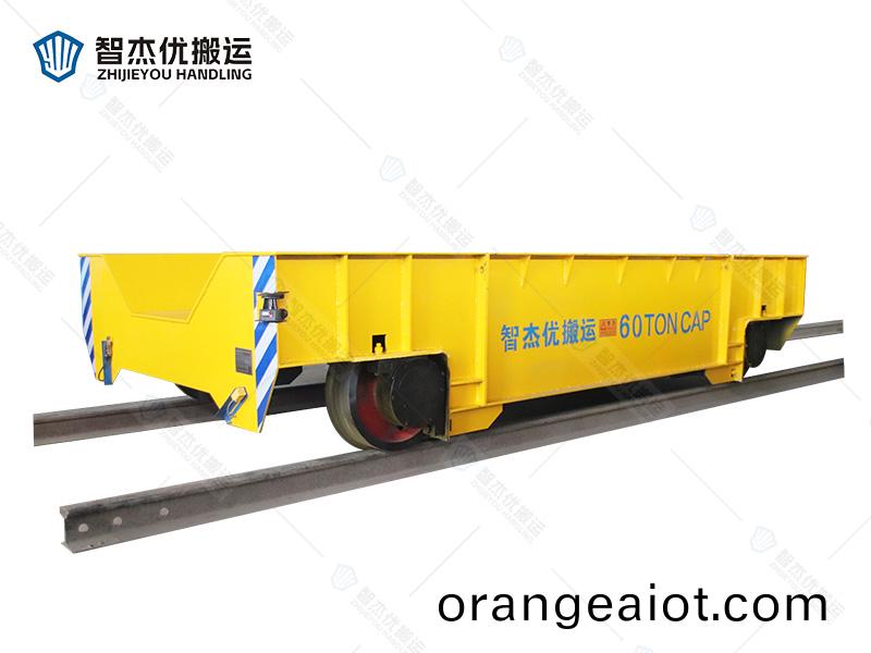 60噸重載軌道(dao)電動(dong)搬運(yun)車(che)  定製(zhi)凹型(xing)載物(wu)檯(tai)